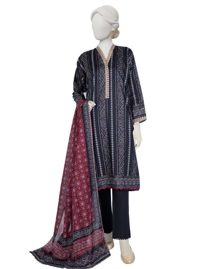 Black Lawn 3 Piece Stitched Dress | Jlawn-S-23-023