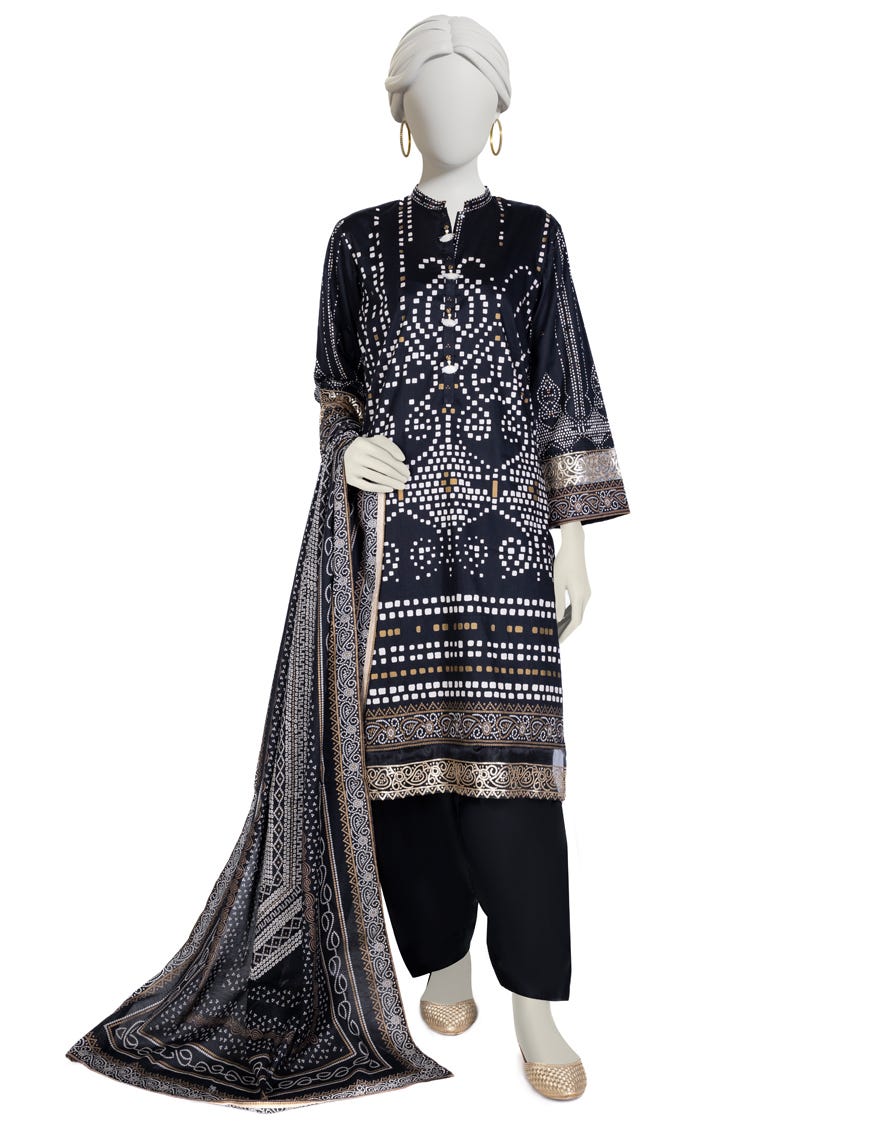 Black Lawn 3 Piece Stitched Dress | Jlawn-S-23-024