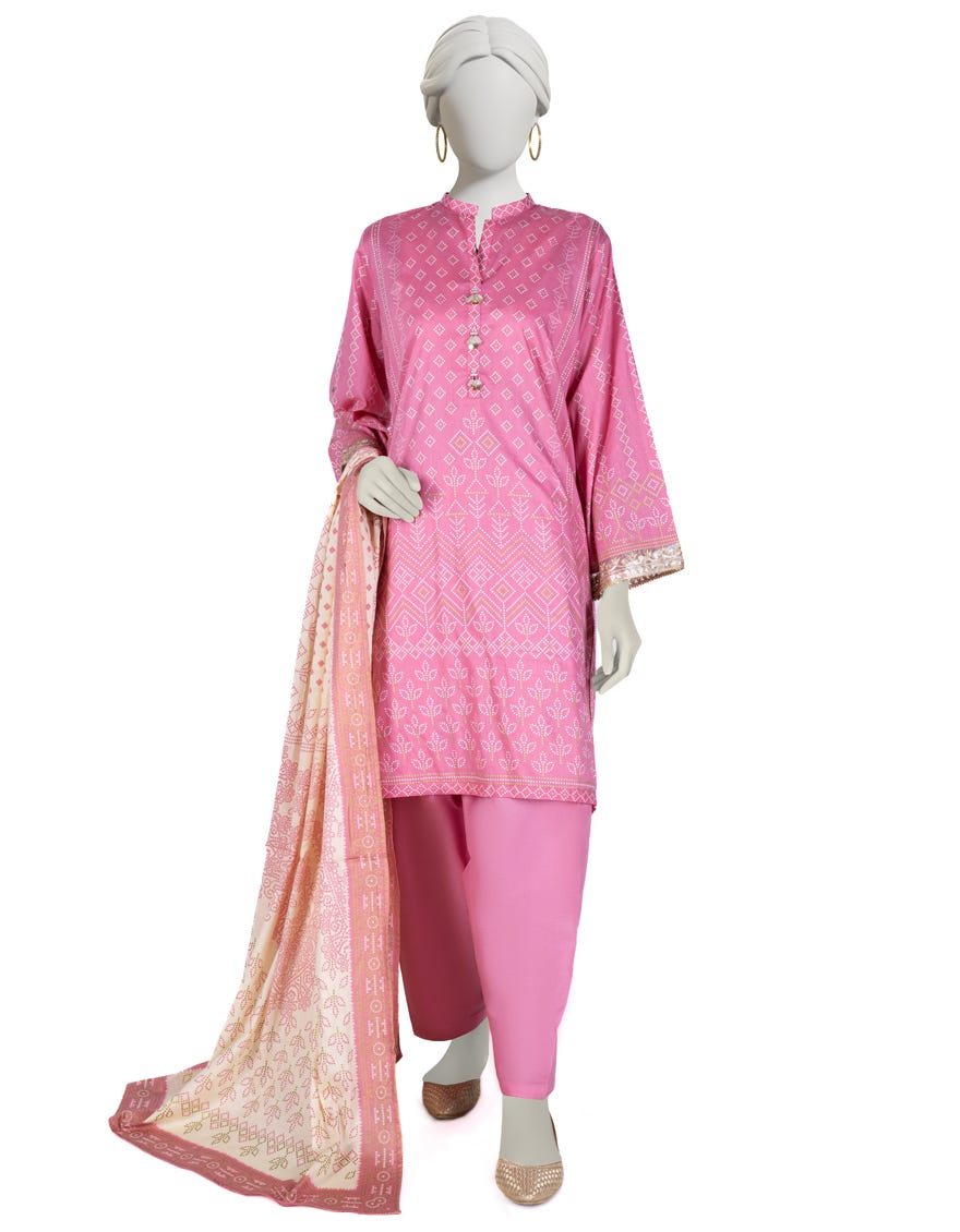 Pink Lawn 3 Piece Stitched Dress | Jlawn-S-23-025