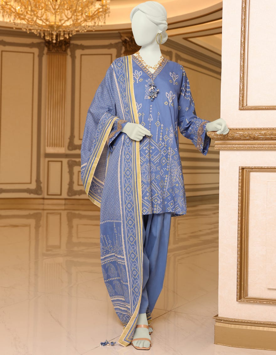 Blue Lawn Unstitched 3 Piece Dress | Jlawn-S-23-026 Arubablue