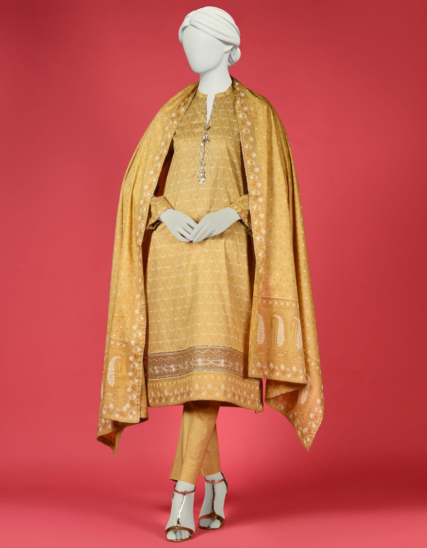 Yellow Lawn 3 Piece Stitched Dress | Ccw-3Psu-S-23-026