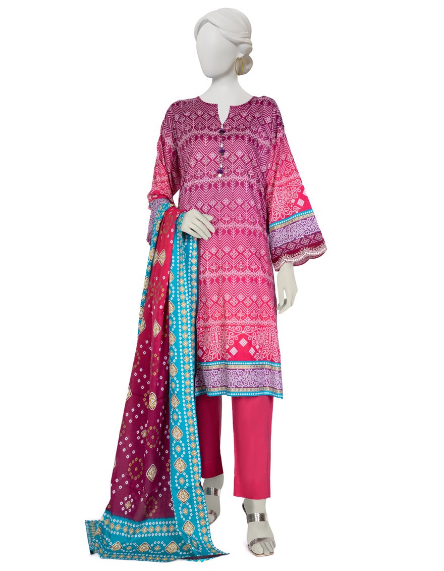 Pink Lawn 3 Piece Stitched Dress | Jlawn-S-23-027