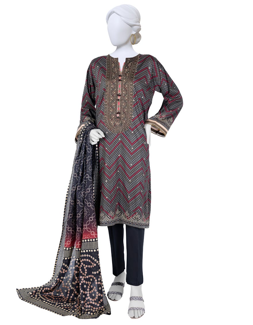 Green Lawn 3 Piece Stitched Dress | Jlawn-S-23-028