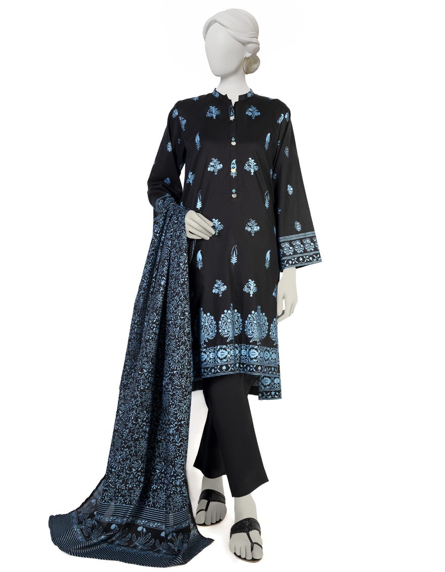 Black Lawn 3 Piece Stitched Dress | Jlawn-S-23-032