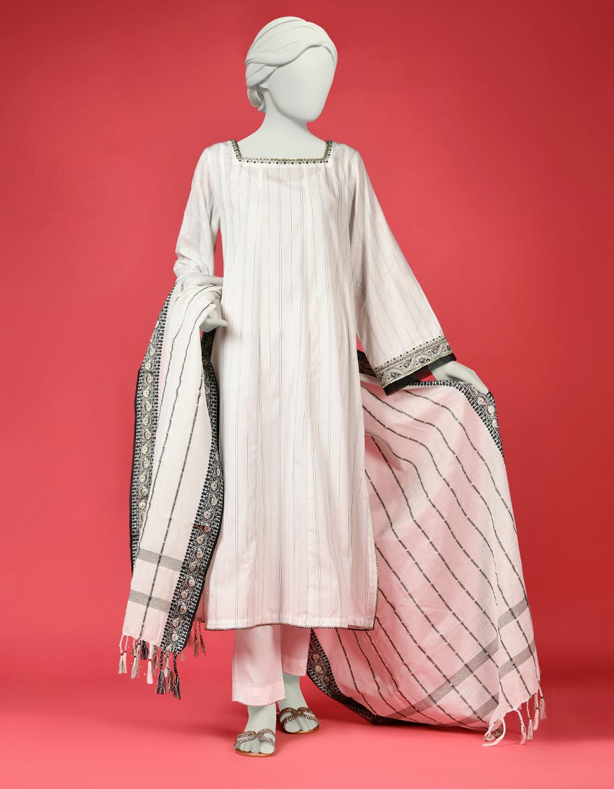 White Dyed Unstitched 3 Piece Dress | Ccw-3Psu-S-23-035