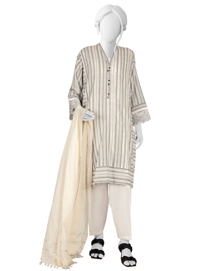 Black-White Jacquard Unstitched 3 Piece Dress | Jlawn-S-23-038 Mono Chrome
