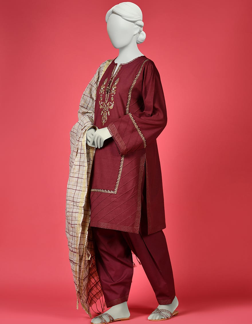 Maroon Lawn Unstitched 3 Piece Dress | Ccw-3Pu-S-23-039