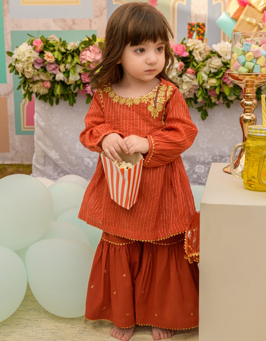 Rust Zari Girl Stitched | Jik-S-Jgin-23-041