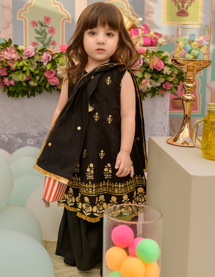 Black Lawn Infant Girl Stitched | Jik-S-Jgin-23-043