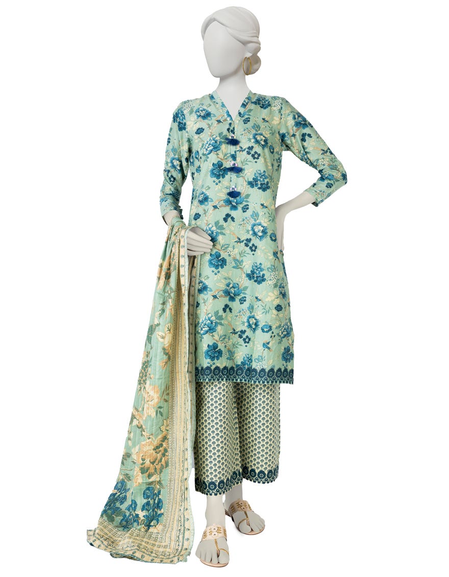 Green Lawn 3 Piece Stitched Dress | Jlawn-S-23-044