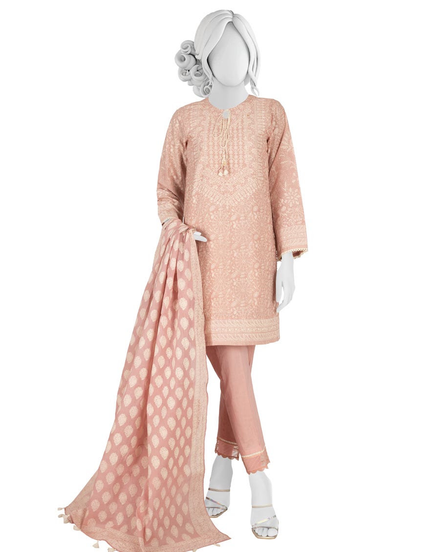 Pink Lawn 3 Piece Stitched Dress | Jlawn-S-23-047