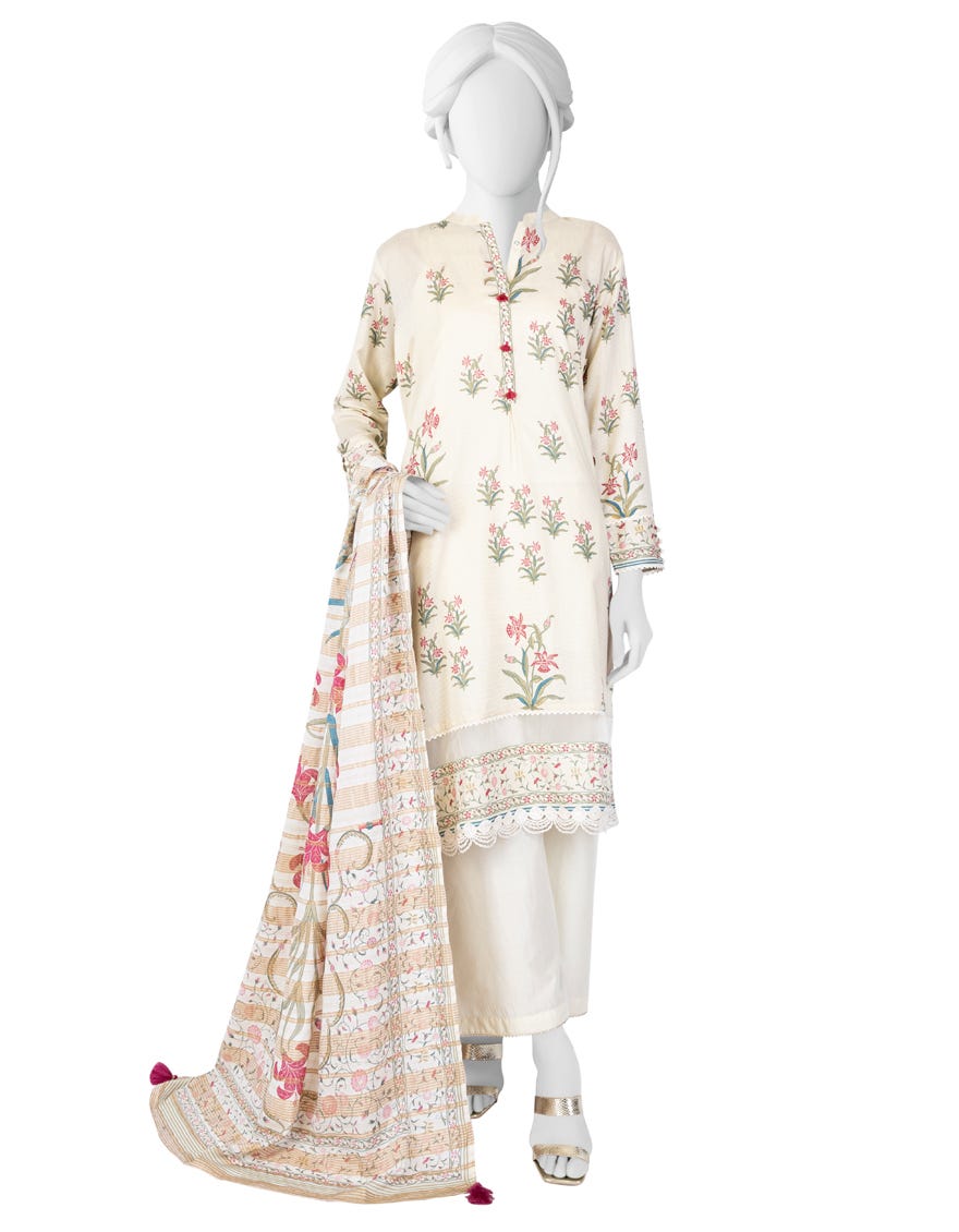 Cream Lawn Unstitched 3 Piece Dress | Jlawn-S-23-051