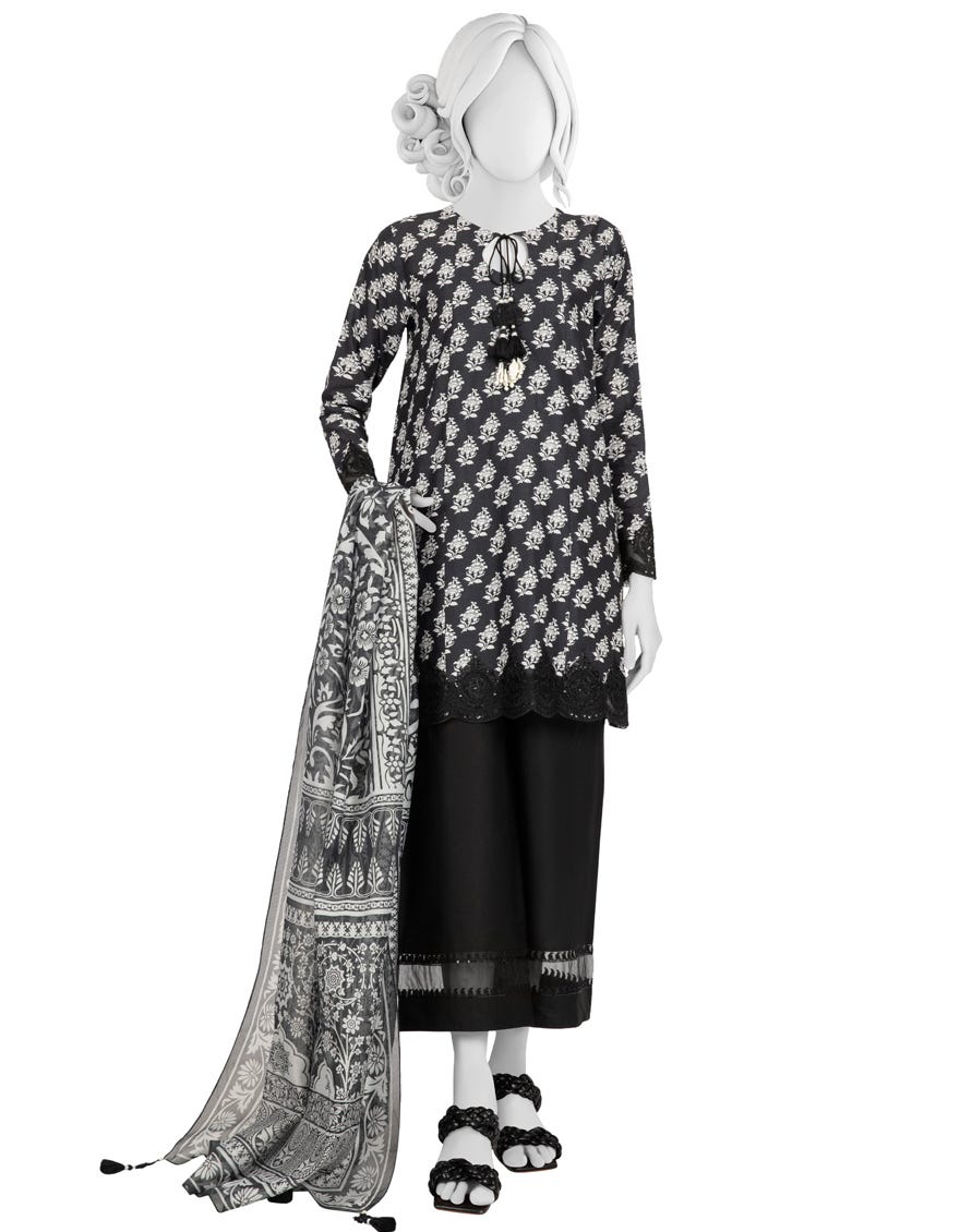 Black Lawn 3 Piece Stitched Dress | Jlawn-S-23-054