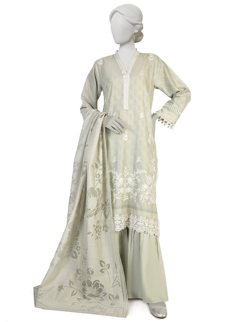 Sage Green Lawn 3 Piece Stitched Dress | Jlawn-S-23-056
