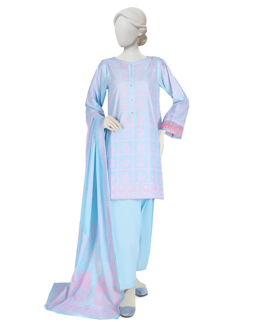 Sky Blue Lawn 3 Piece Stitched Dress | Jlawn-S-23-057