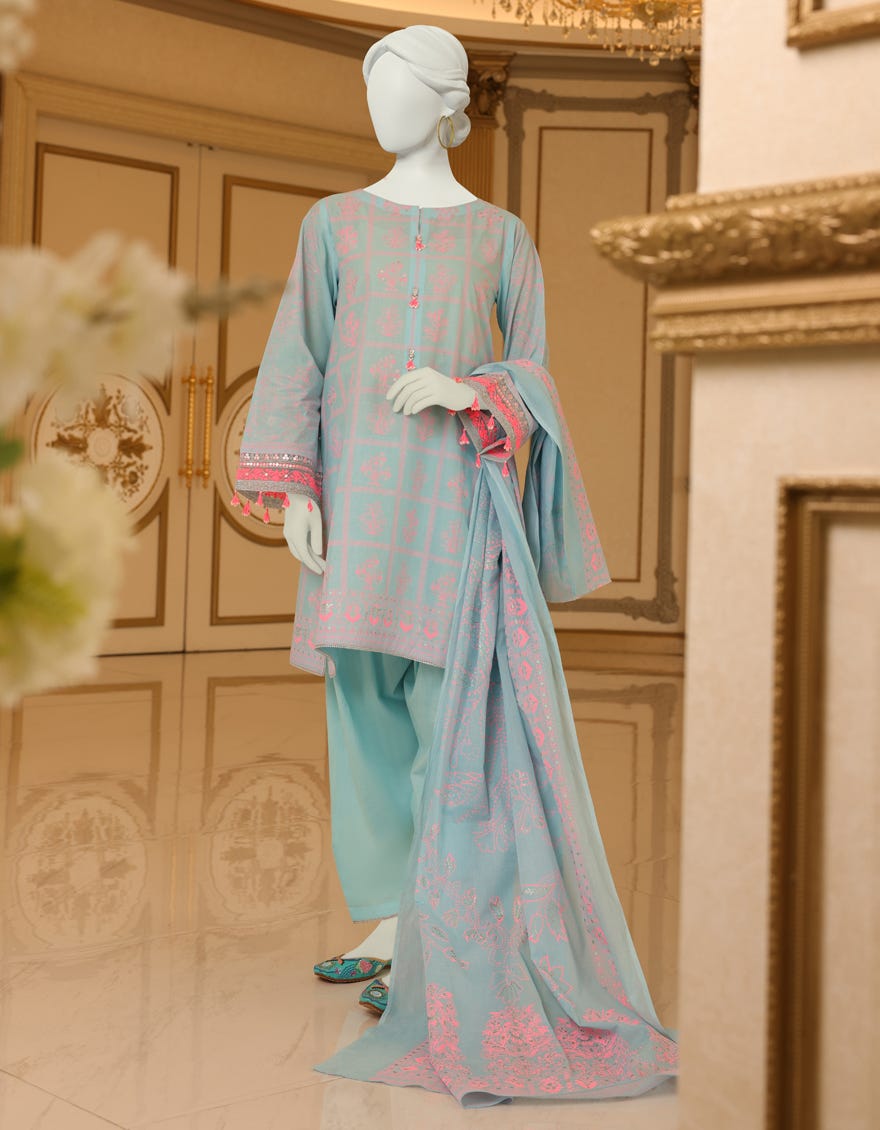 Sky Blue Lawn Unstitched 3 Piece Dress | Jlawn-S-23-057 Rosado