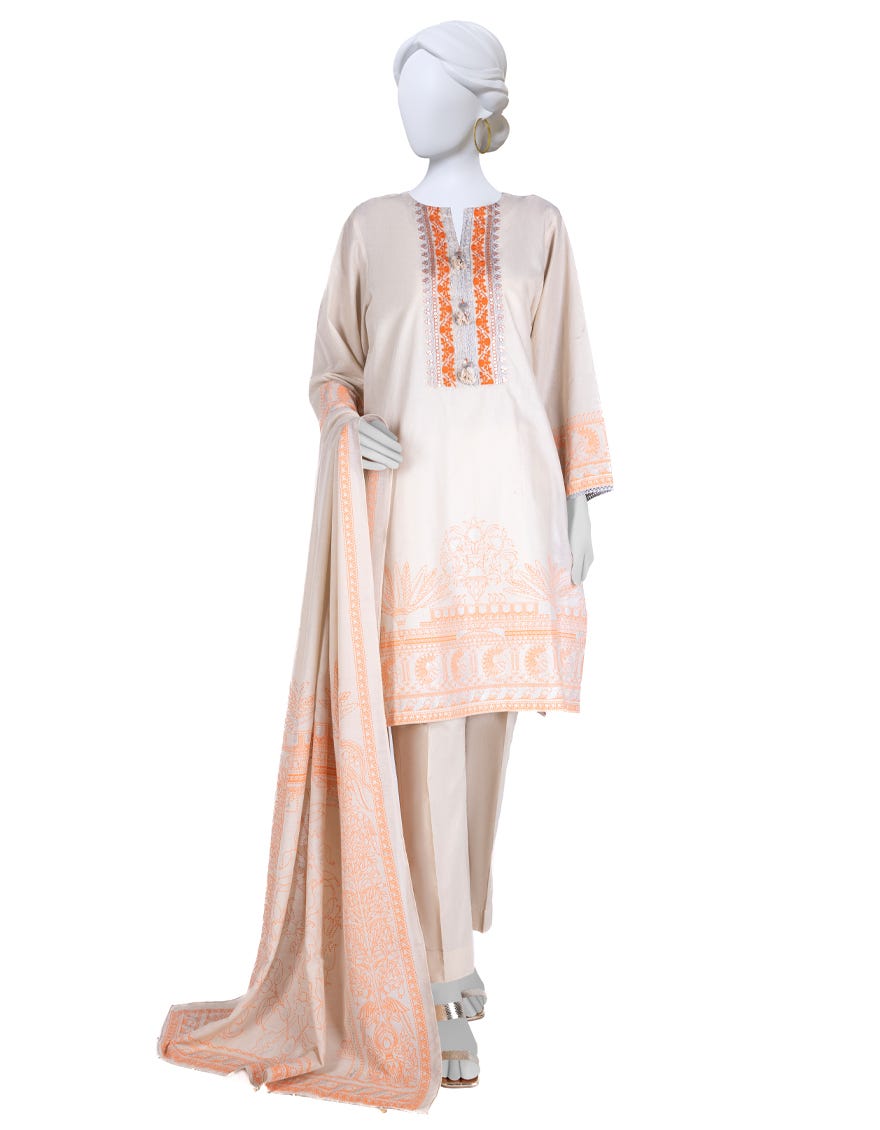 Beige Lawn 3 Piece Stitched Dress | Jlawn-S-23-060