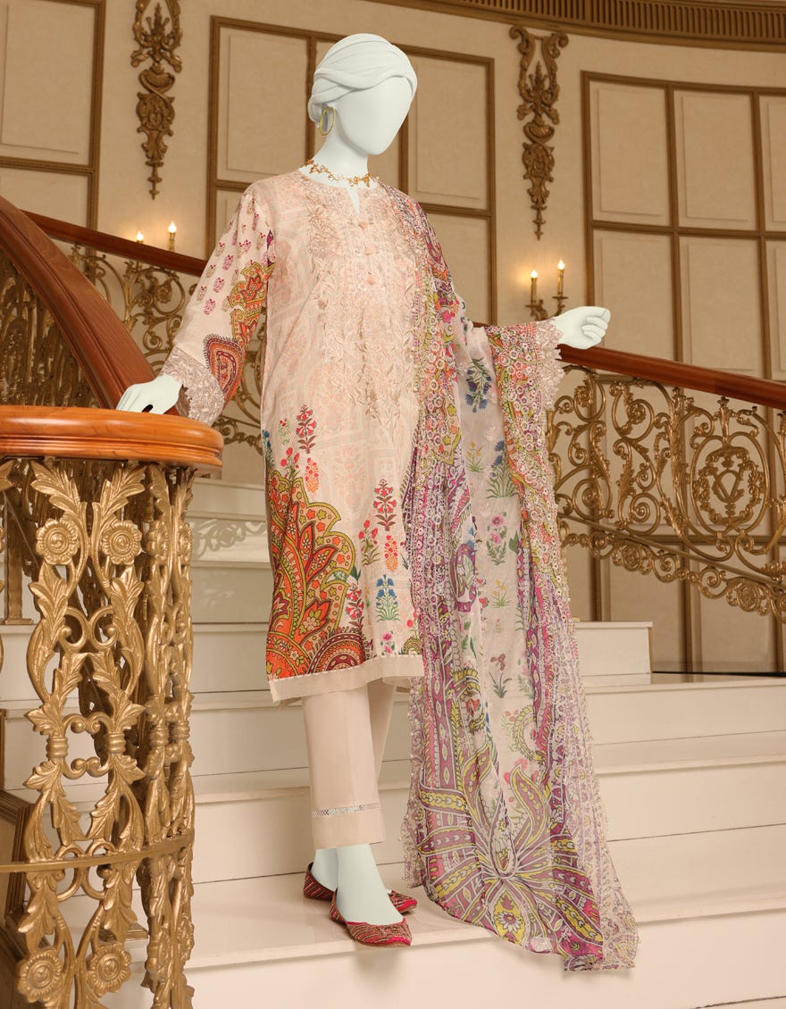Off White Lawn Unstitched 3 Piece Dress | Jlawn-S-23-061 Beauty Buti