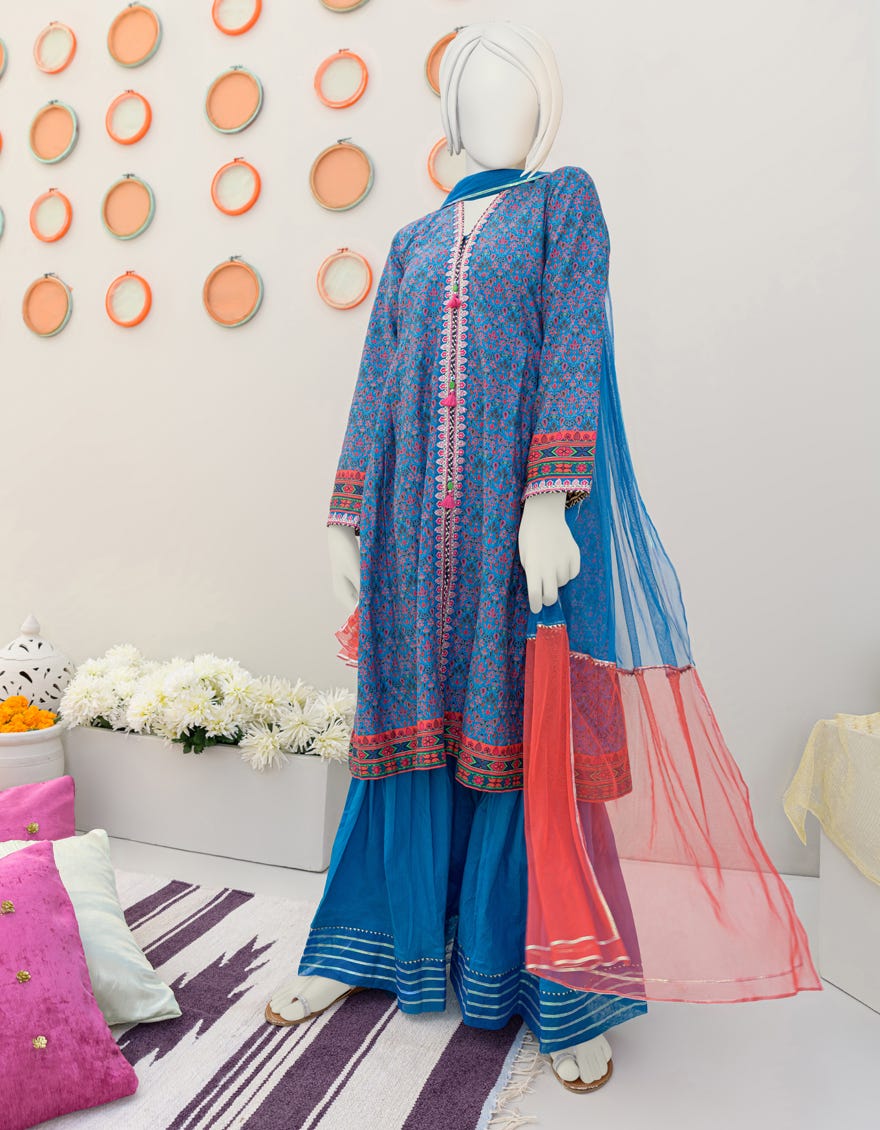 Blue Cambric Teens 3 Piece Stitched | Jgk-S-Jjts-23-063