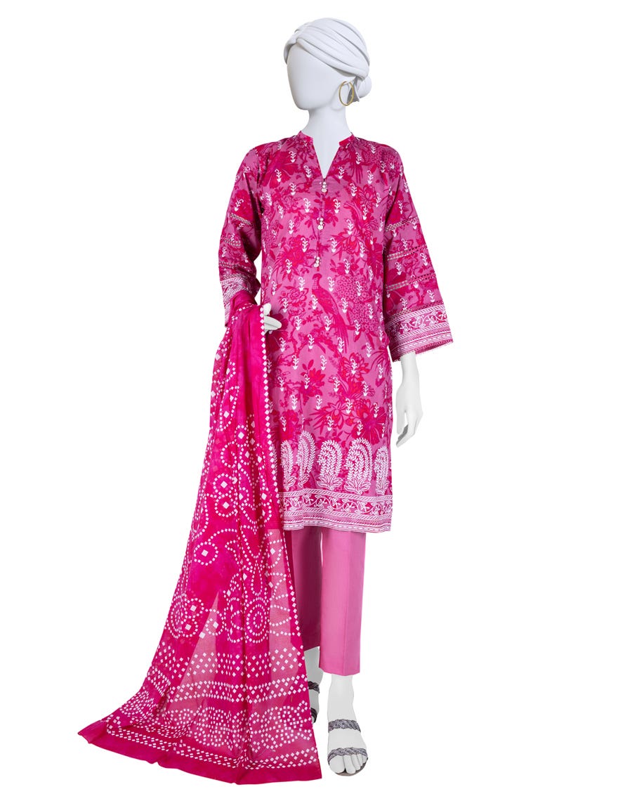 Pink Lawn 3 Piece Stitched Dress | Jlawn-S-23-066