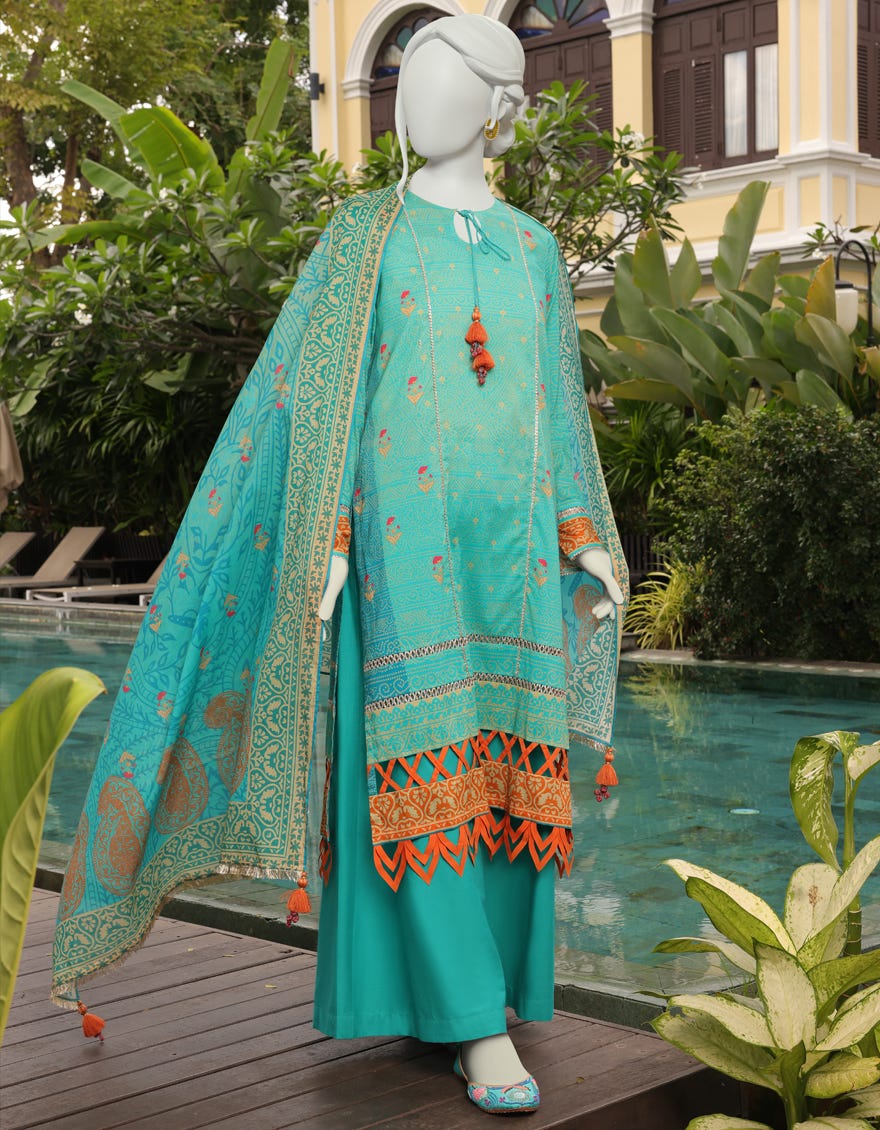 Sea Green Lawn Unstitched 3 Piece Dress | Jlawn-S-23-069 Porcelainic
