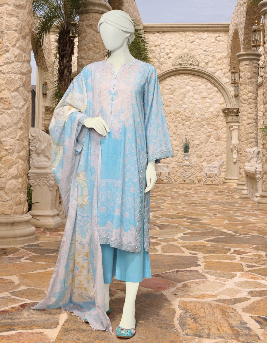 Sky Blue Lawn Unstitched 3 Piece Dress | Jlawn-S-23-084 Summer Blue