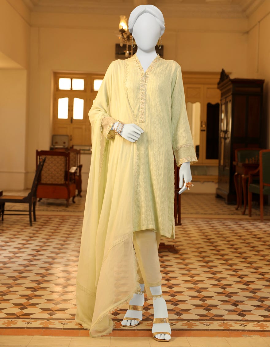 Mint Green Chiffon 3 Piece Stitched Dress | Jjpw-S-Jpwf-23-092