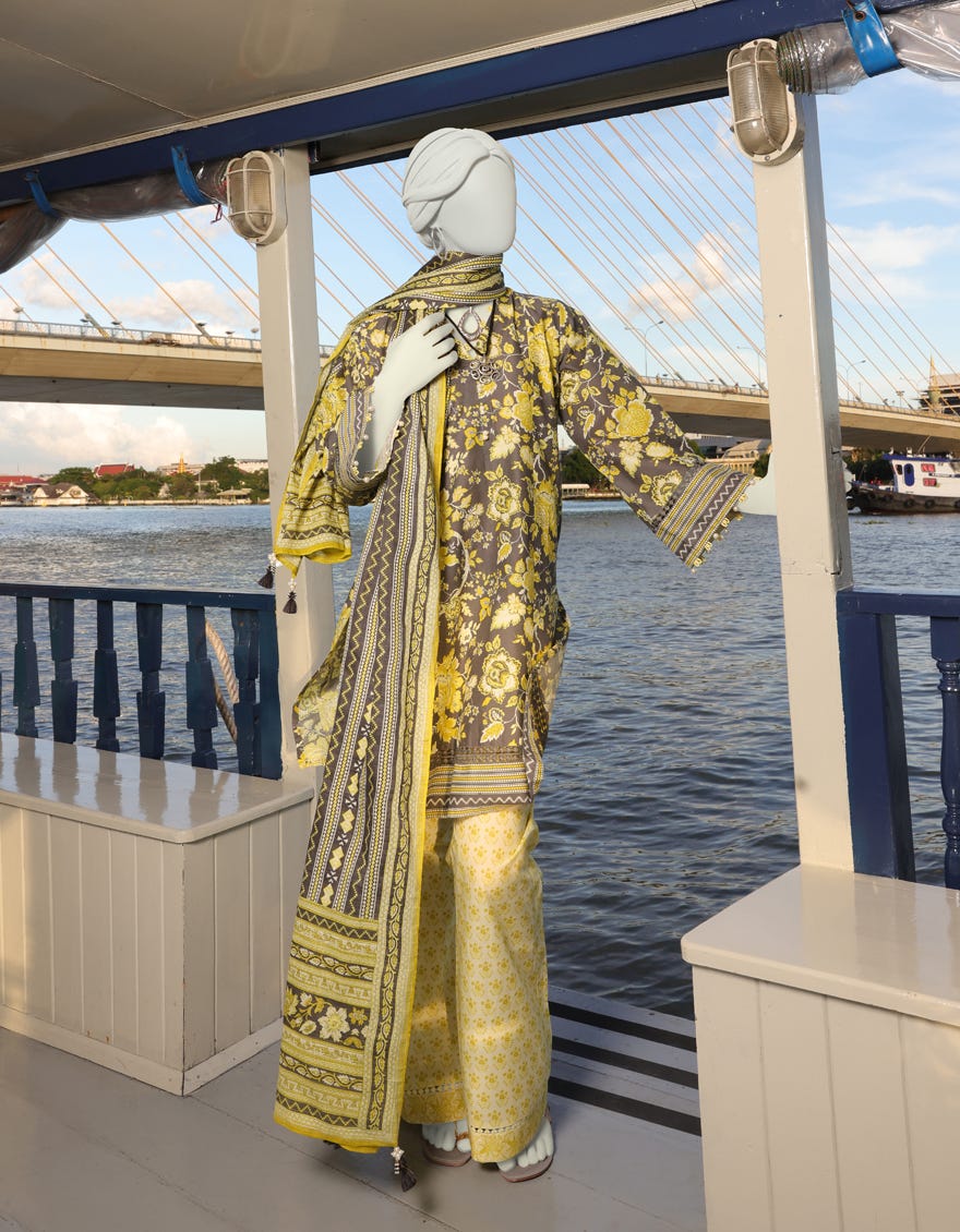 Grey-Yellow Lawn Unstitched 3 Piece Dress | Jlawn-S-23-093 Gulabo