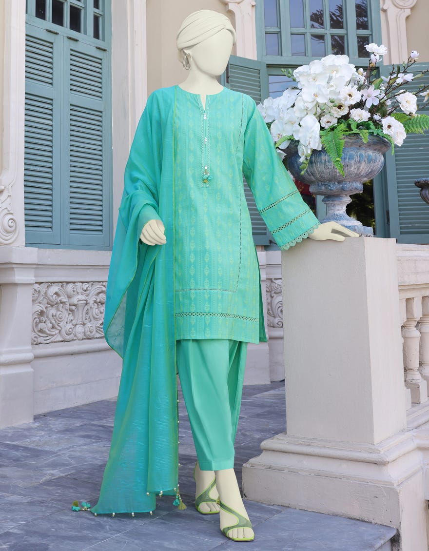 Aqua Jacquard Unstitched 2 Piece Dress | Jlawn-S-Jds-23-1007 Terra