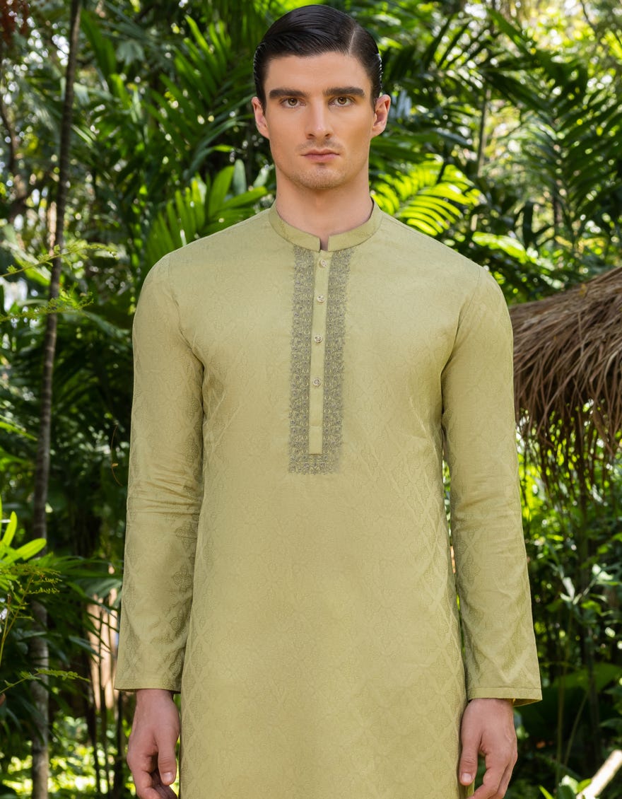 Lime Green Cotton Men's Kurta | Jjk-S-32706