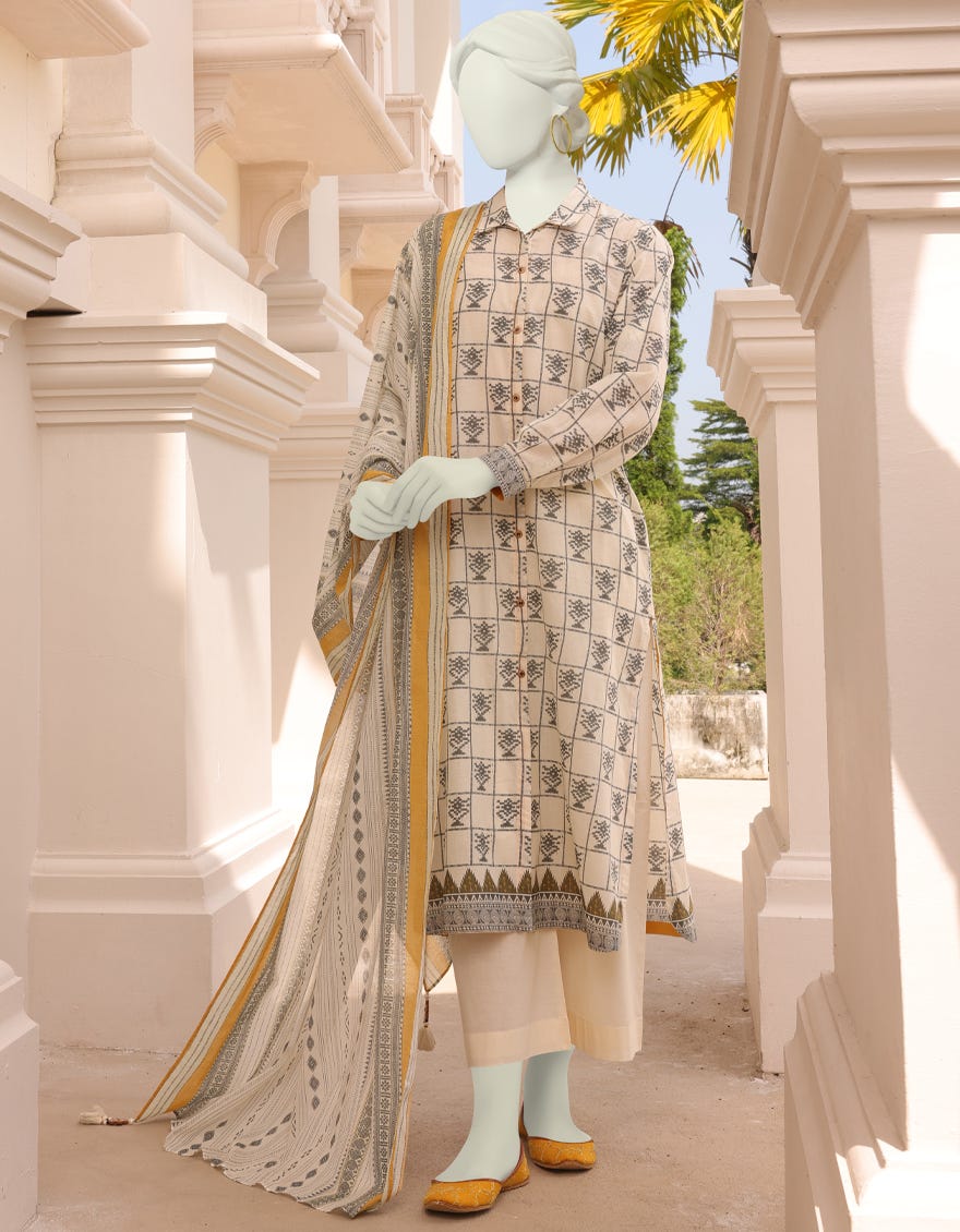 Off White Lawn Unstitched 2 Piece Dress | Jlawn-S-Jds-23-1008 Hande