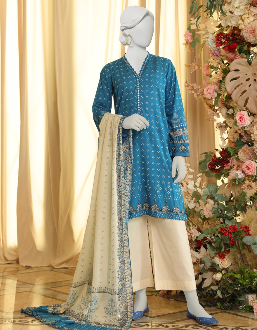 Blue-Off White Lawn Unstitched 2 Piece Dress | Jlawn-S-Jds-23-1016 Ceramic