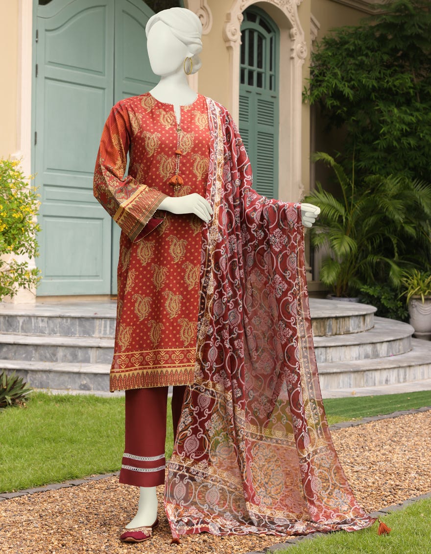 Maroon Lawn Unstitched 2 Piece Dress | Jlawn-S-Jds-23-1031 Alif