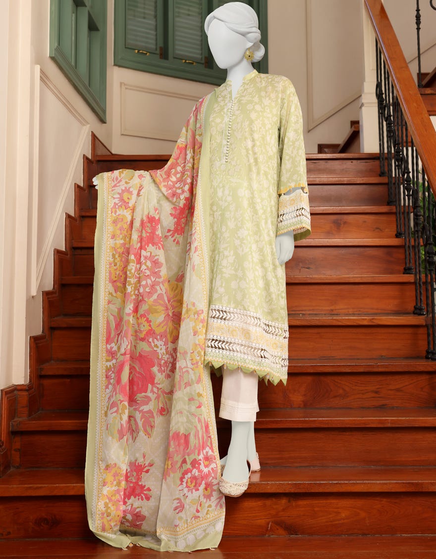 Light Green Lawn Unstitched 2 Piece Dress | Jlawn-S-Jds-23-1044 Multi Roses