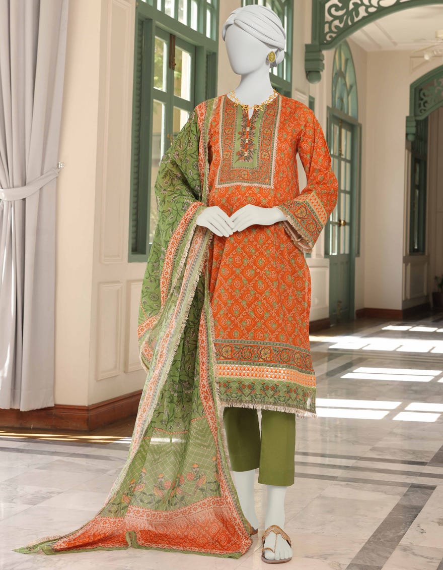 Orange Lawn Unstitched 2 Piece Dress | Jlawn-S-Jds-23-1047 Orange