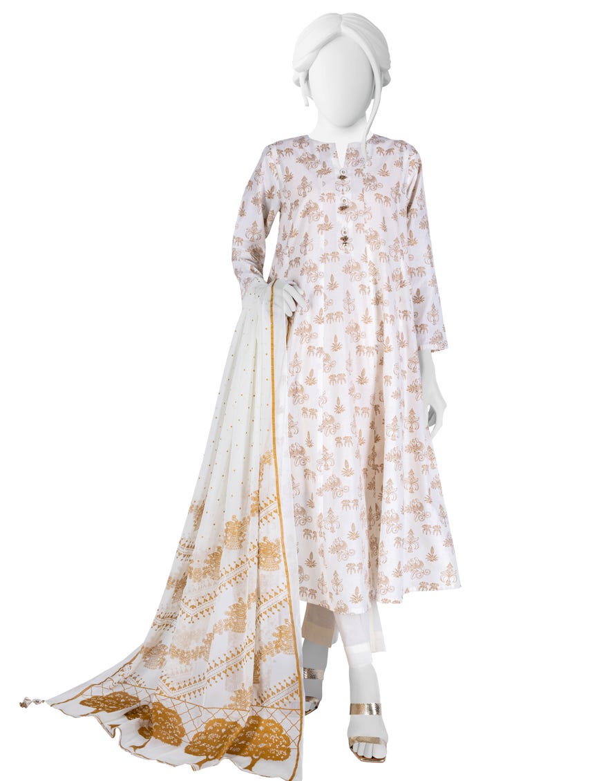 Off White Lawn Unstitched 2 Piece Dress | Jlawn-S-Jds-23-1058