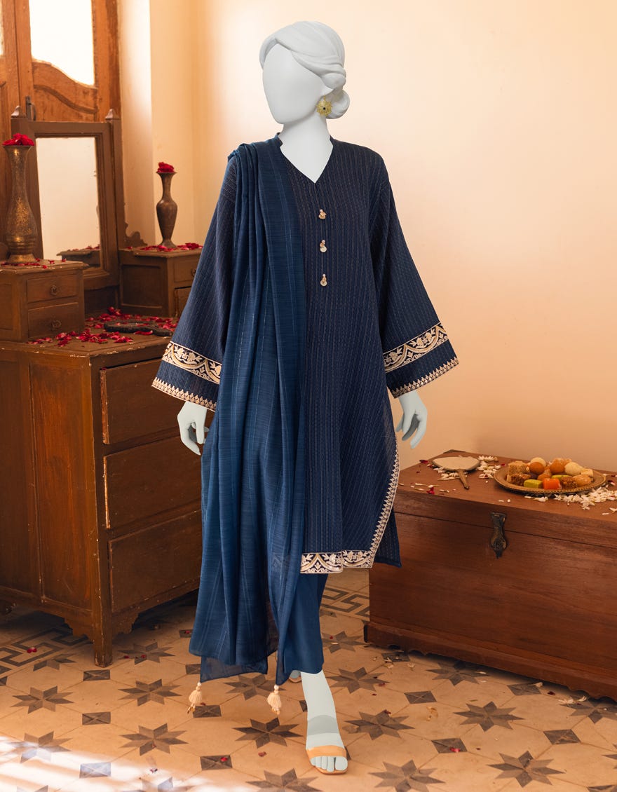BLUE LAWN UNSTITCHED 2PC | JLAWN-S-JDS-23-1064