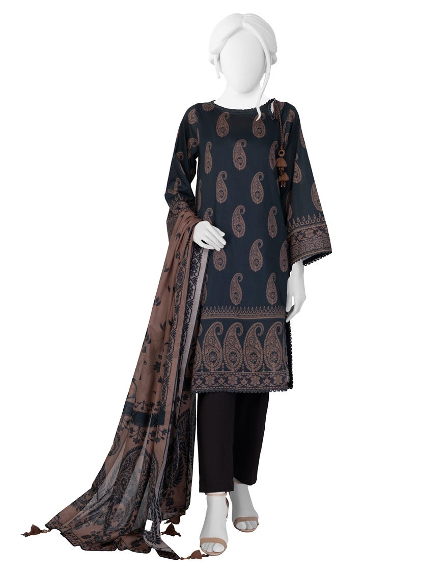 BLACK-BROWN LAWN UNSTITCHED 2PC | JLAWN-S-JDS-23-1070