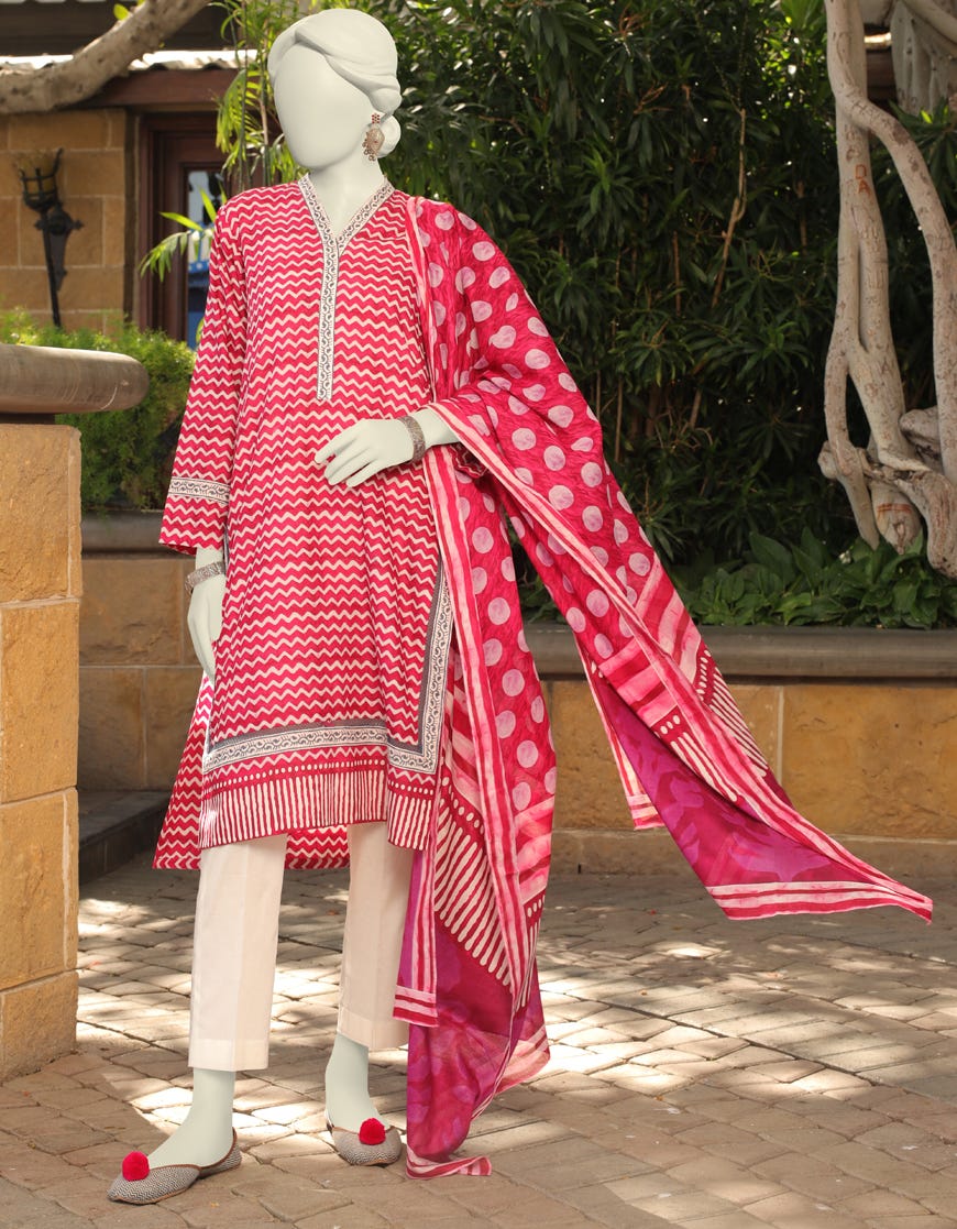 Dark Pink Lawn 2 Piece Stitched Dress | Jlawn-S-Jds-23-1086