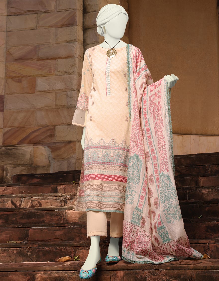 Cream Lawn Unstitched 3 Piece Dress | Jlawn-S-23-109 Ethnicindian