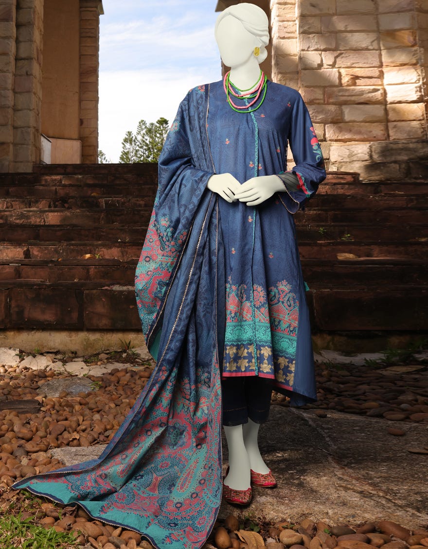 Navy Blue Lawn Unstitched 3 Piece Dress | Jlawn-S-23-113 Purepaisley