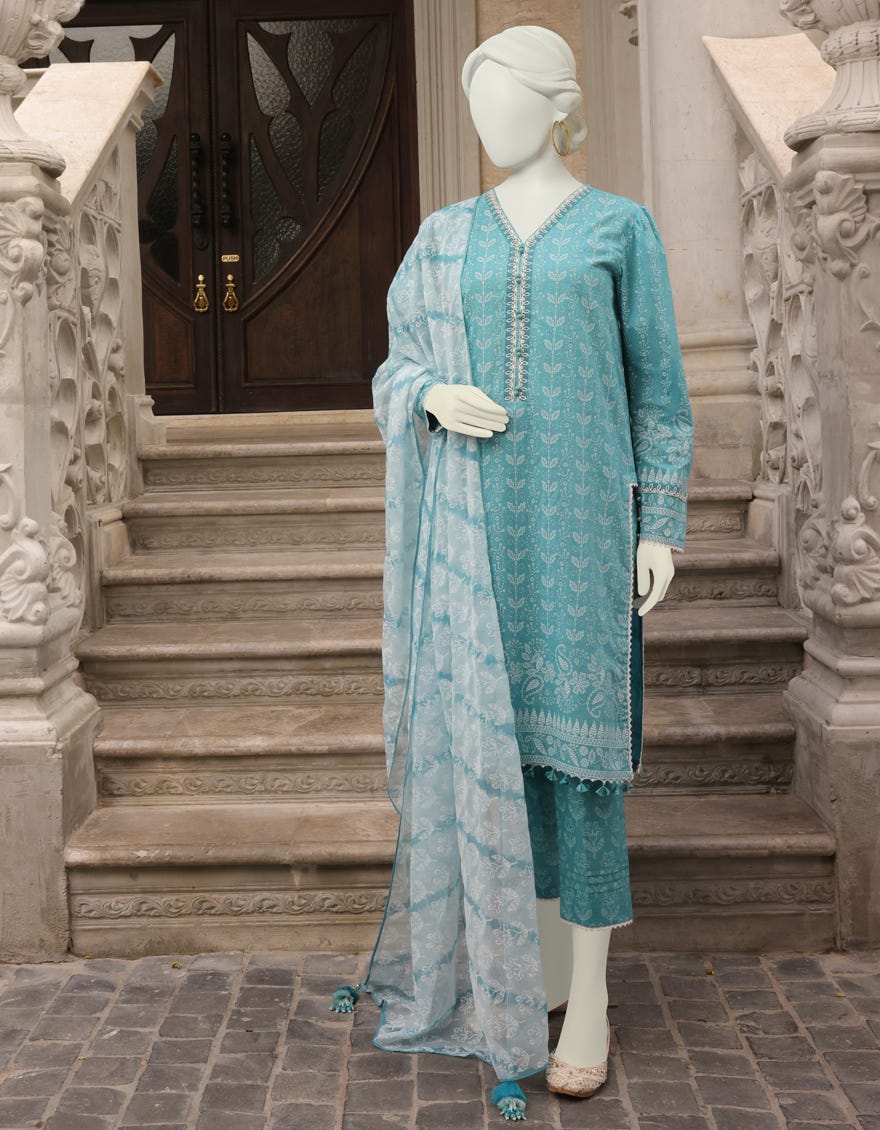 Aqua Lawn Unstitched 3 Piece Dress | Jlawn-S-23-119 Aquish