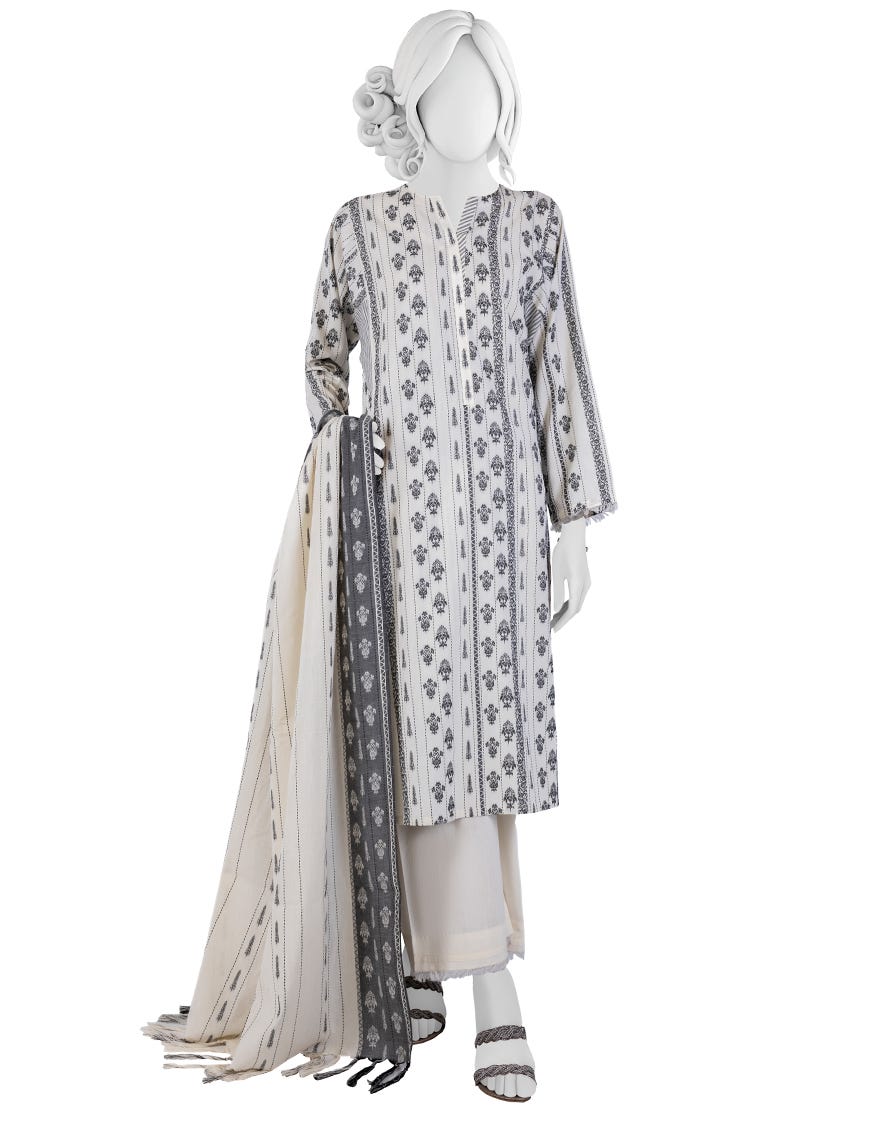 Black-White Yarn Dyed Unstitched 3 Piece Dress | Jlawn-S-23-142