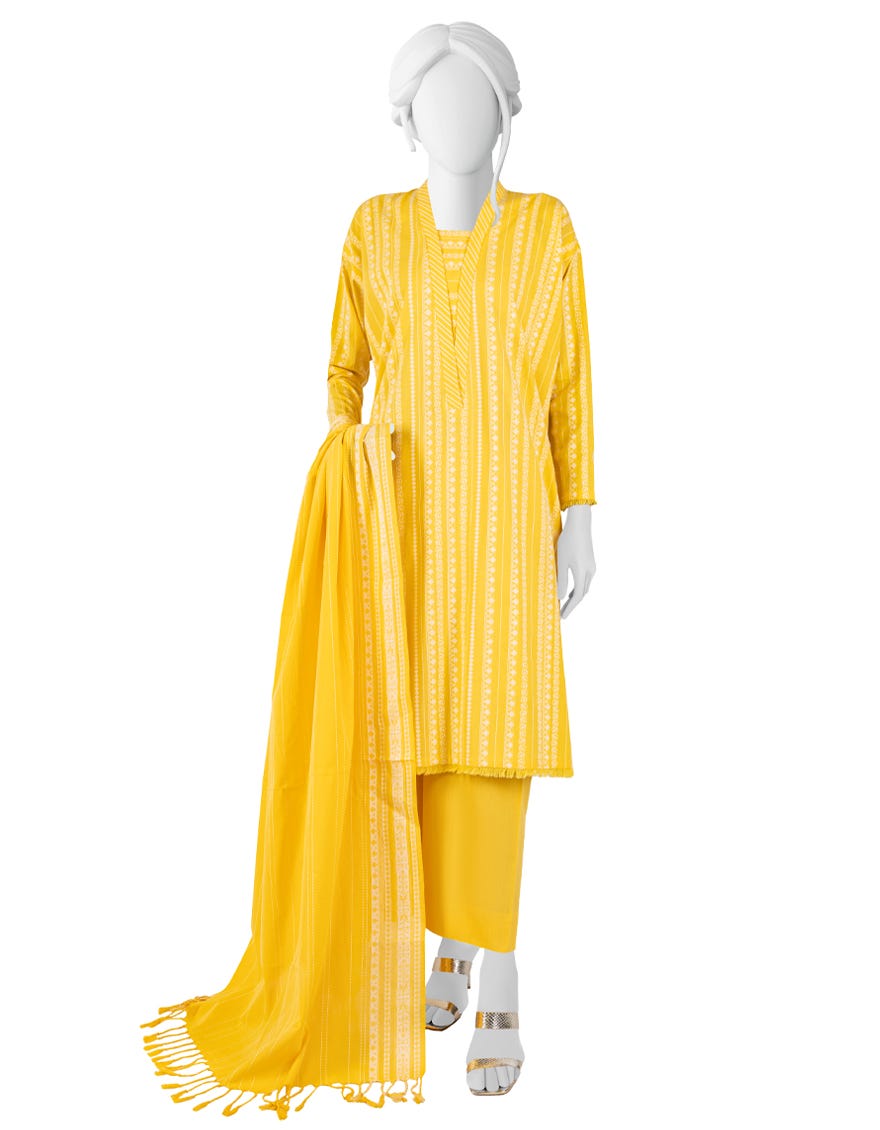 Yellow Yarn Dyed Unstitched 3 Piece Dress | Jlawn-S-23-143