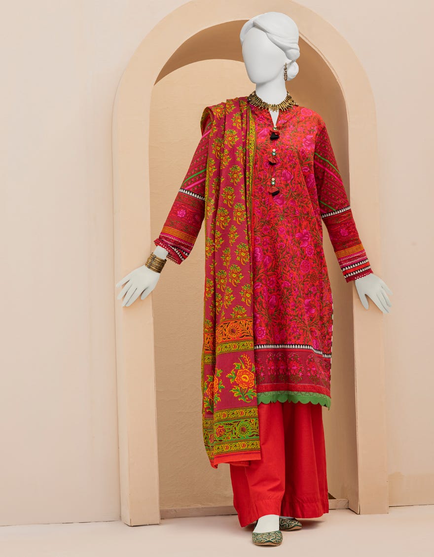 Red Lawn 3 Piece Stitched Dress | Jlawn-S-23-146
