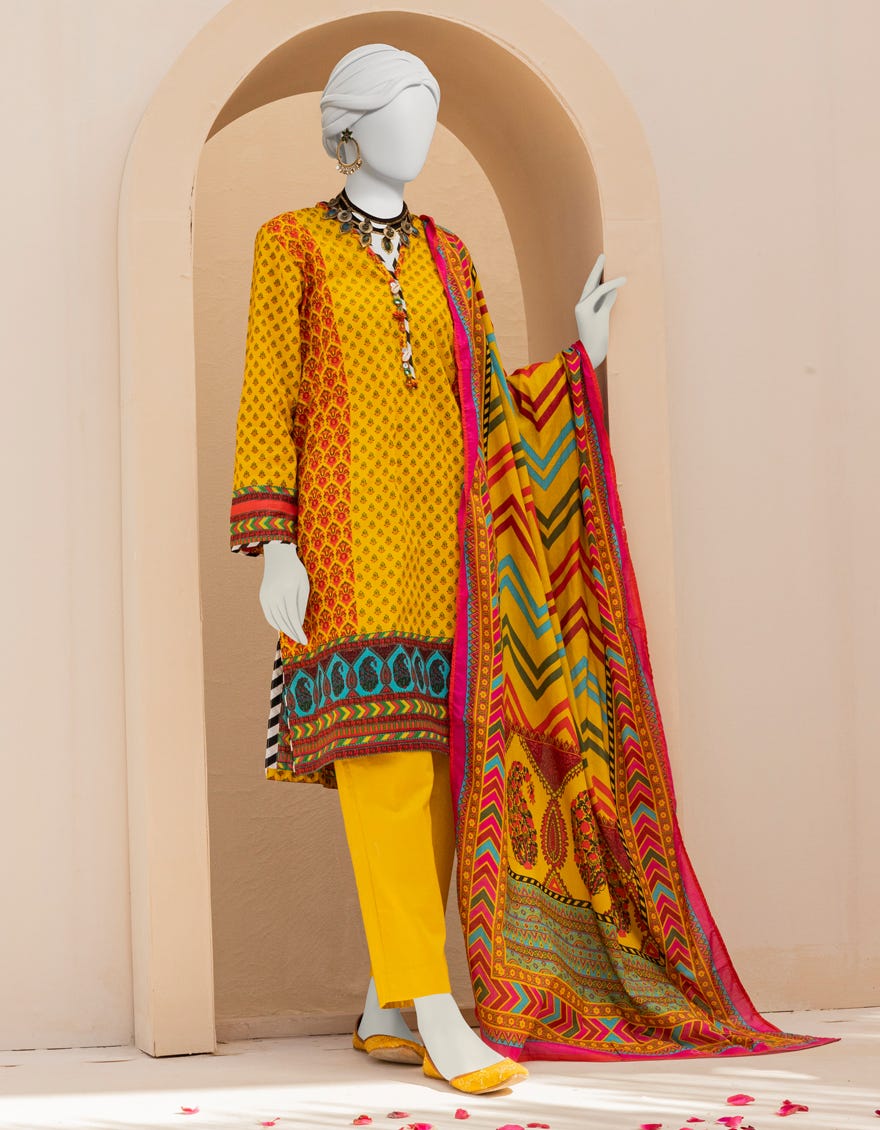Yellow Lawn 3 Piece Stitched Dress | Jlawn-S-23-147