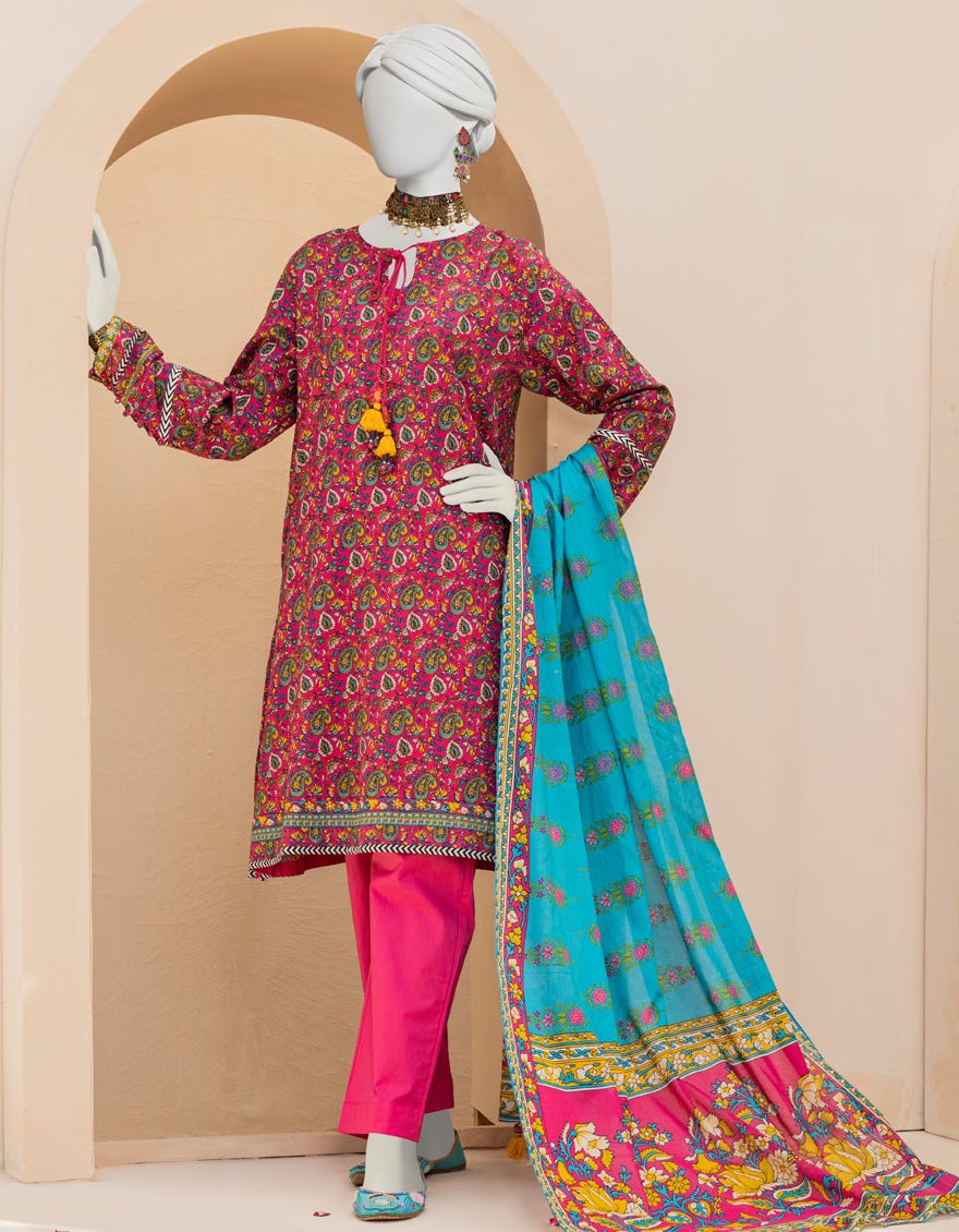 Pink Lawn 3 Piece Stitched Dress | Jlawn-S-23-149