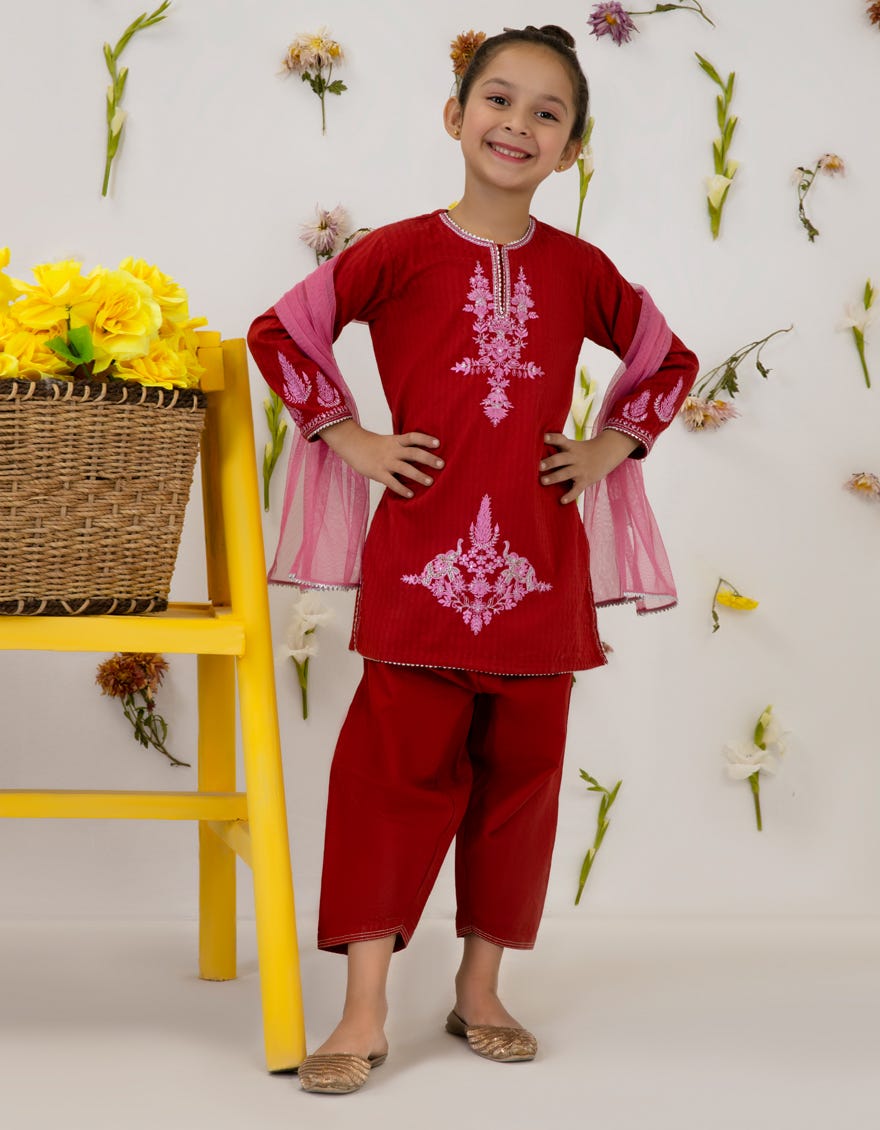 Red Lawn Girls 3 Piece Stitched | Jgkl-S-23-1507
