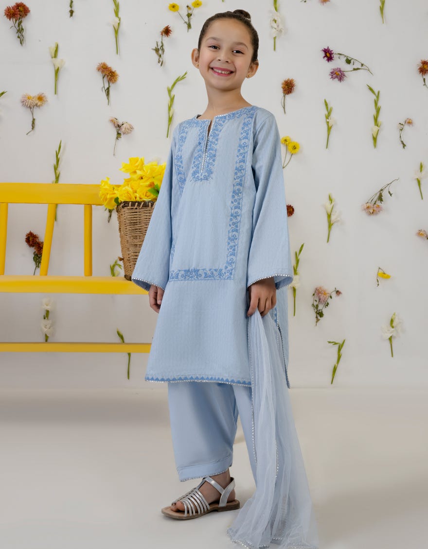 Blue Dyed Girls 3 Piece Stitched | Jgkl-S-23-1508