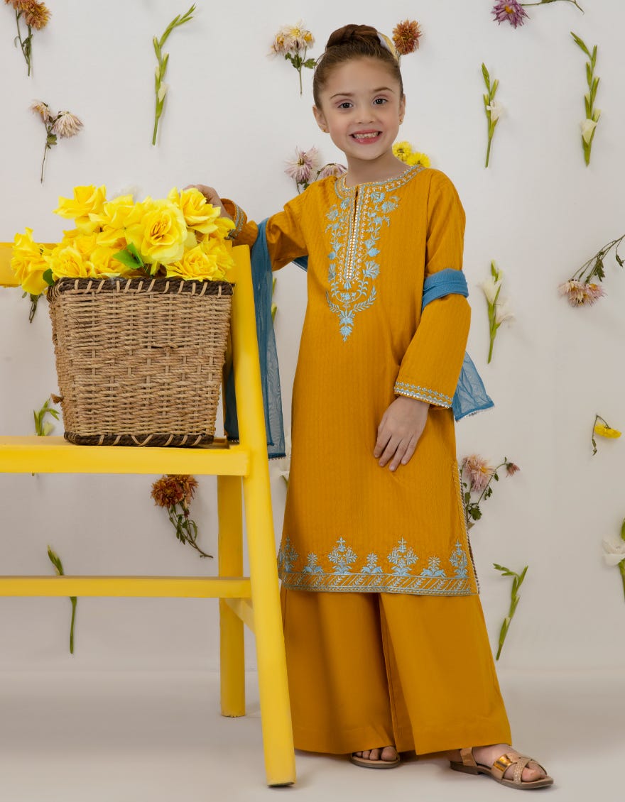 Mustard Lawn Girls 3 Piece Stitched | Jgkl-S-23-1509